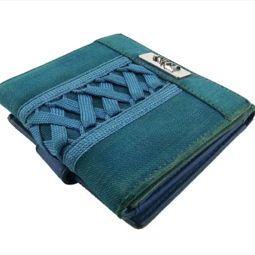 Dior Bifold Wallet Blue Green Silver Women Authentic secondhand